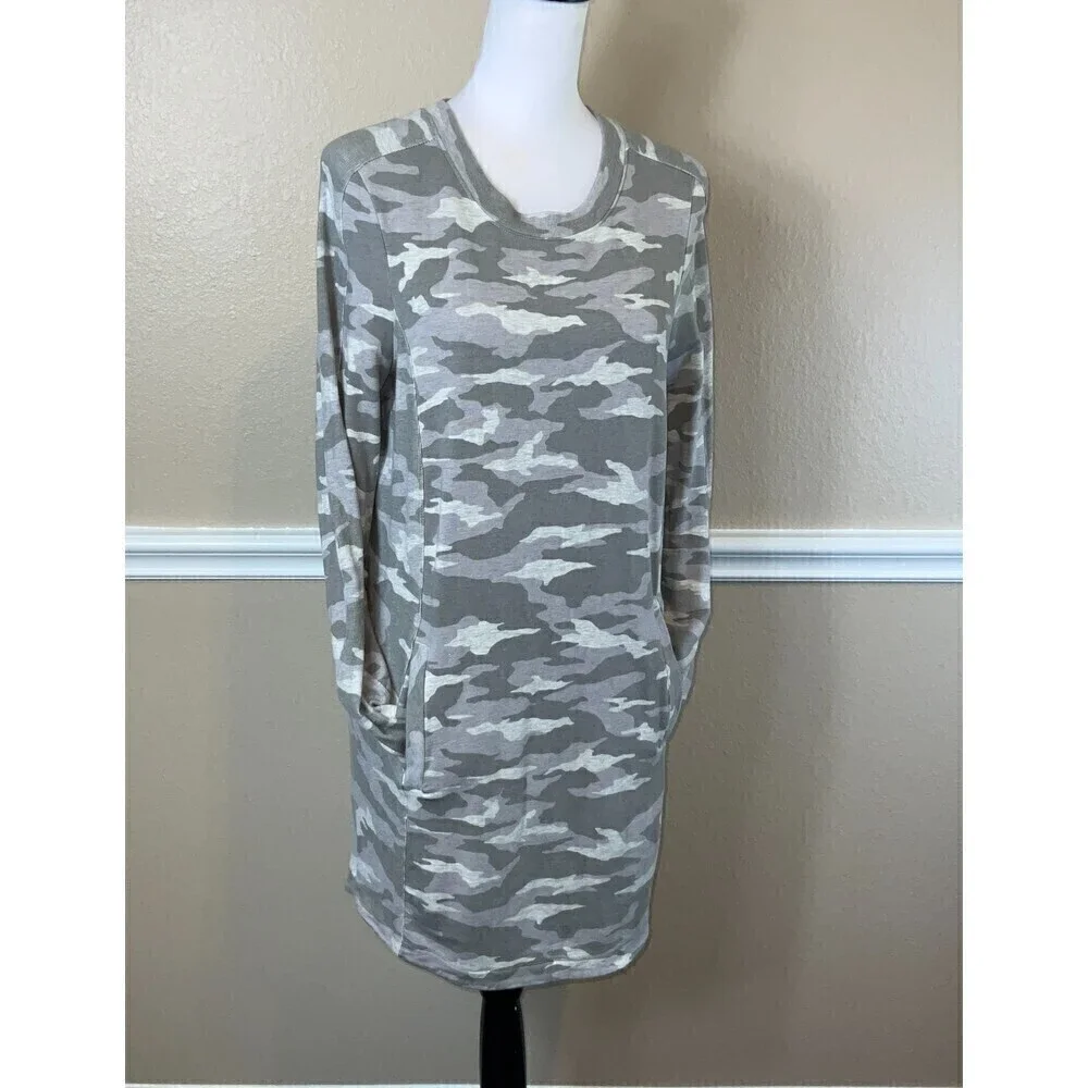 Athleta Women Gray Camo Dress Sz M Long Sleeve Active Sports Carefree Oversize - Picture 2 of 12